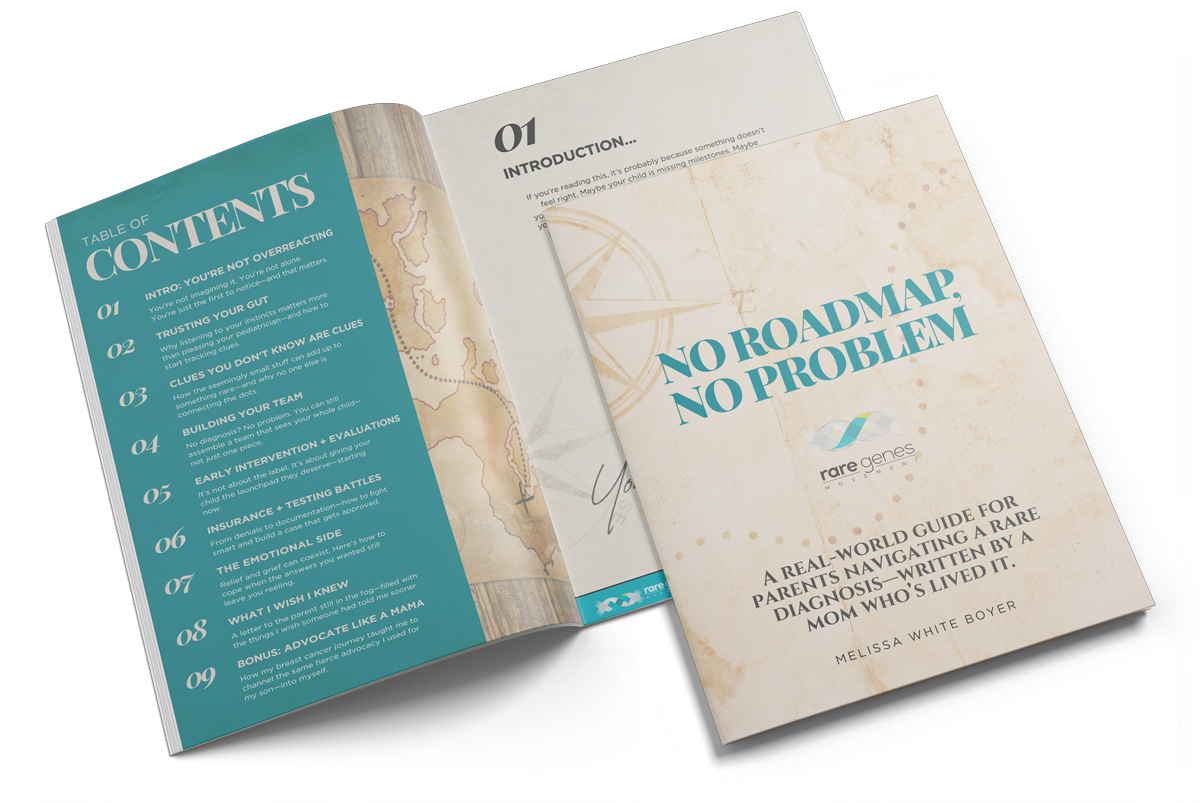 The No Roadmap No Problem guidebook by Melissa White Boyer, a real world resource for rare parents navigating diagnoses and advocacy.