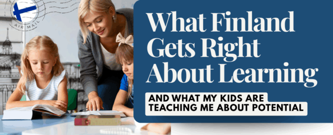 A classroom scene and Finland map representing the Finland education model and the importance of individualized learning.