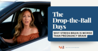 Woman looking stressed in car — navigating stress and forgetfulness as a mom during cancer journey